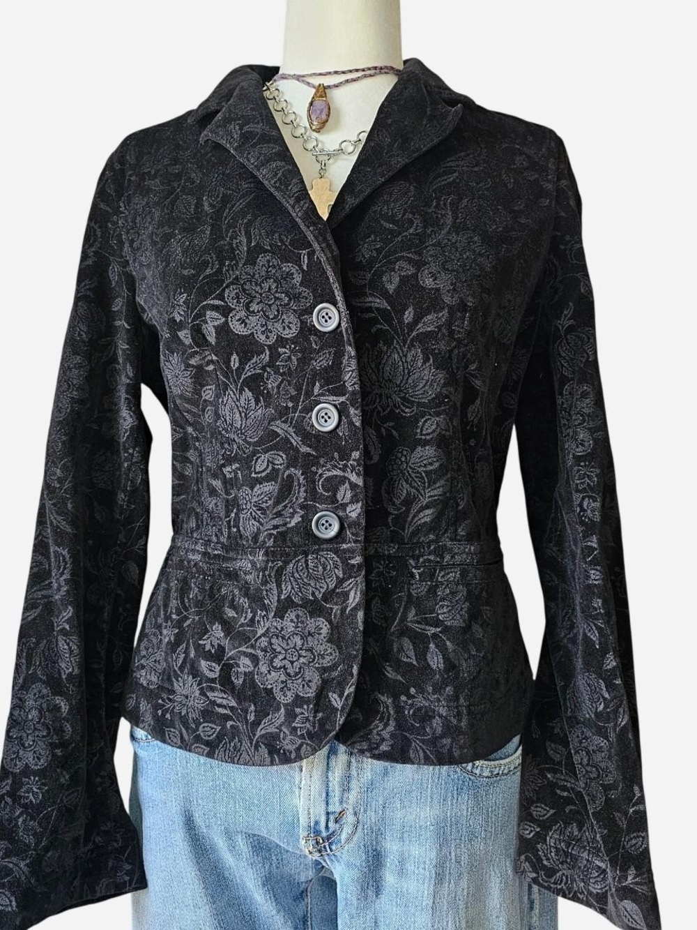 Talbots Black Floral Jacquard Button Blazer Size 10